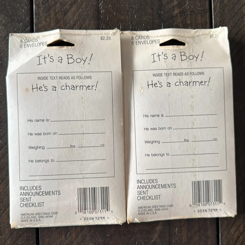 2 packages of vintage 1980s baby boy birth announcement.